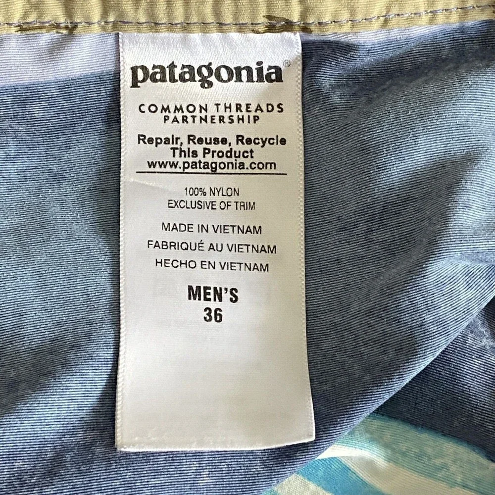 PATAGONIA Mens Blue Board Shorts Swim Trunks Size 36 Common Threads Outdoors